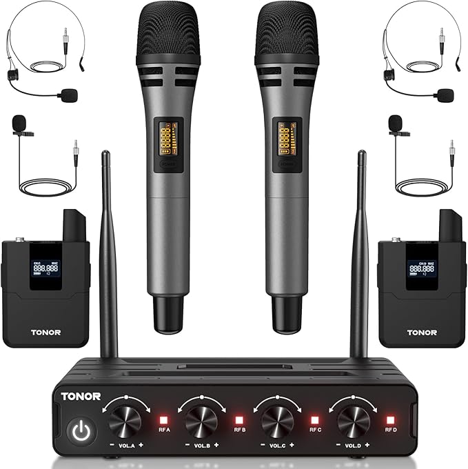 TONOR Wireless Microphone System, 4 * 10-Channel UHF Cordless Handheld Mic Set by TONOR