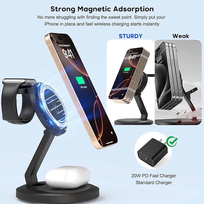 Charging Station, 3 in 1 Foldable Wireless Charger iPhone Charging Station - Image 3