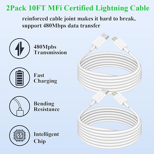 2Pack Fast Charger iPhone, 10FT iPhone Charger Fast Charging USB C to Lightning - Image 3