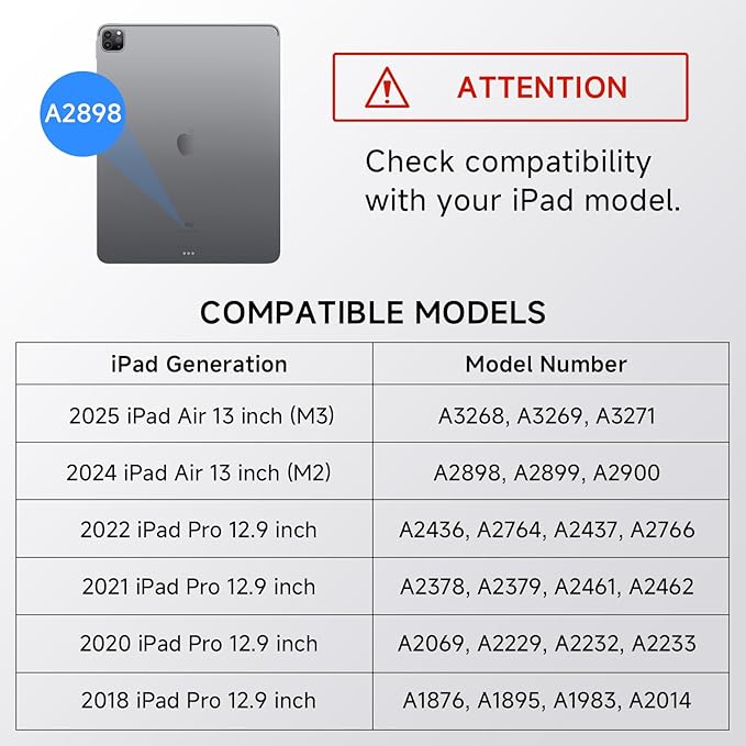 ONLY fit for iPad 12.9 inch Pro 6/5/4/3rd Gen & 13 inch iPad Air Case - Image 3