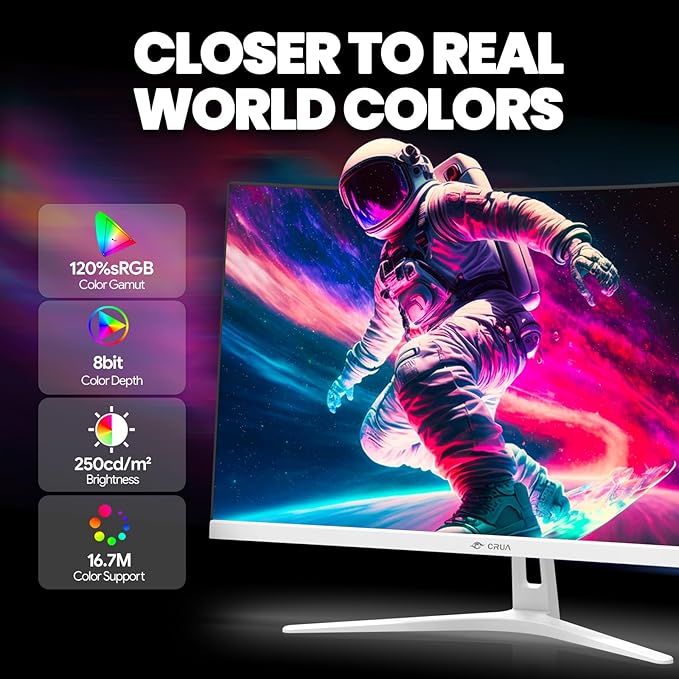 CRUA 27" Curved Gaming Monitor, FHD 1920x1080P, 165Hz/200Hz Computer Monitor - Image 4