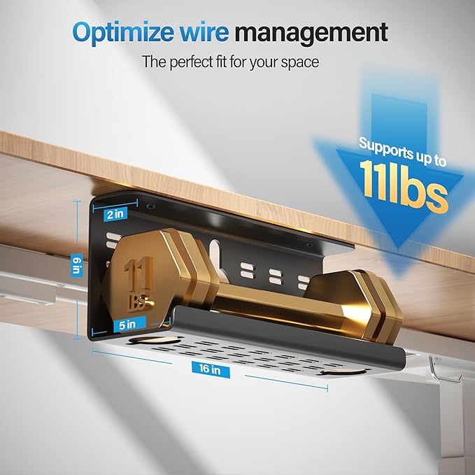 2 Pack Cable Management Under Desk Black, Cinati 32" Large Cable Management Tray - Image 7
