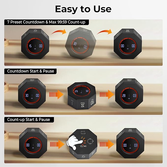 Rechargeable Pomodoro Timer, 8-Angle Auto-Rotating Screen - Image 4