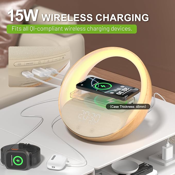 Bluetooth Alarm Clock, Sunrise Simulation Wake Up Night Light, 15W Fast - Image 5