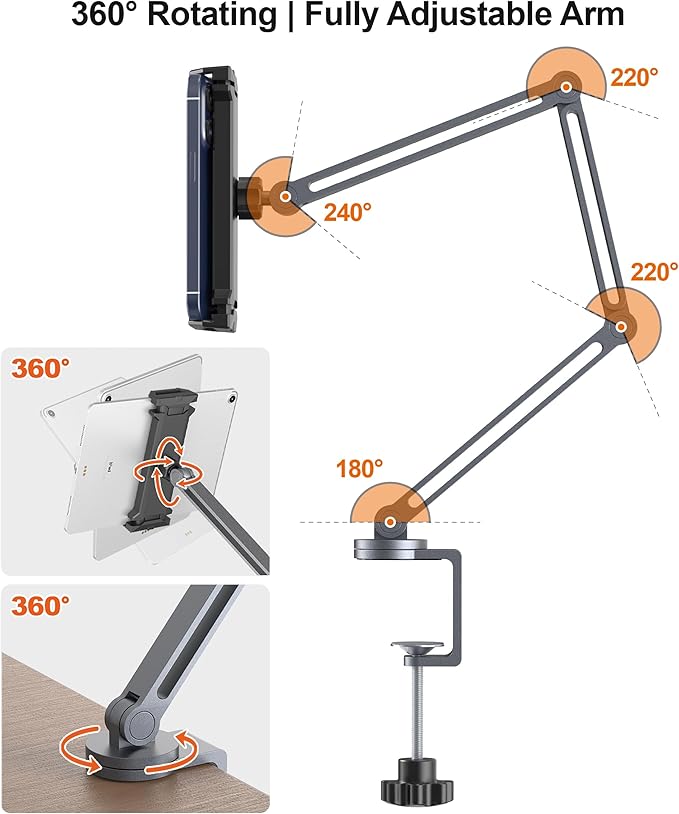 Tablet Arm Mount with Super Grip, Adjustable Foldable Holder & Heavy Duty - Image 2