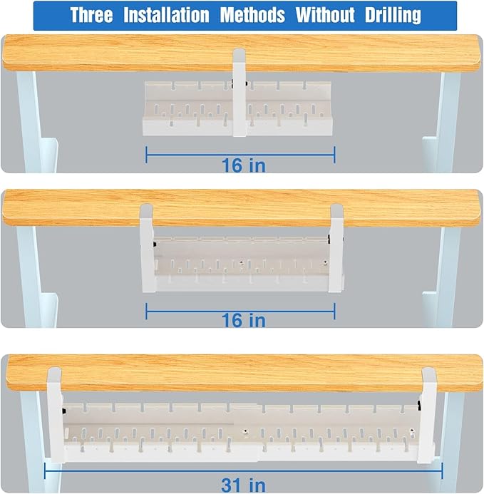 No Drilling Extendable Under Desk Cable Management, Metal Cable Management Tray - Image 5