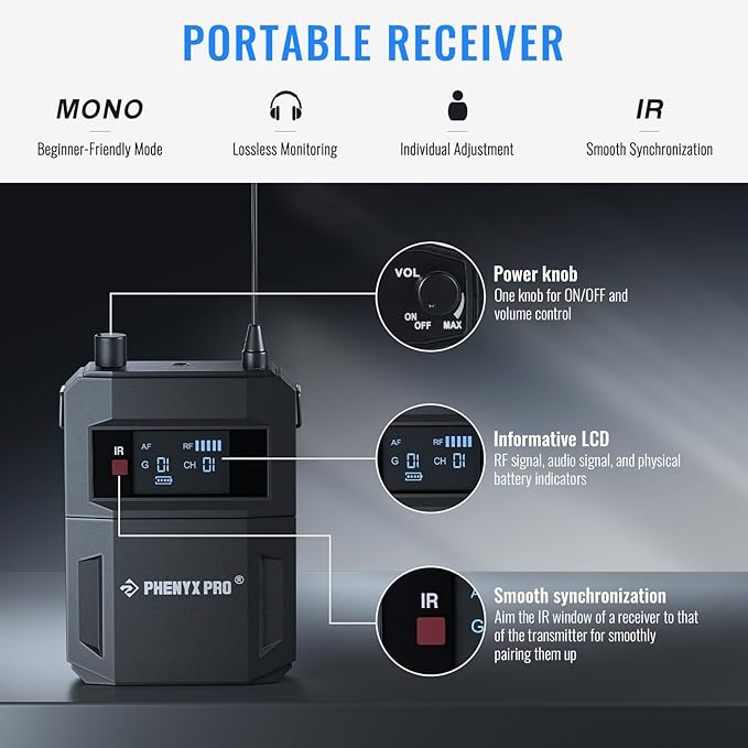 Phenyx Pro UHF Mono Dual Wireless in-Ear Monitor System, Metal Wireless IEM - Image 3