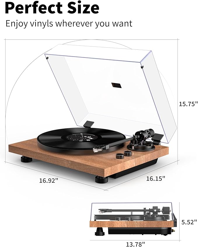 Turntable Vinyl Record Player Support Bluetooth Output Phono/Line Switch Pitch - Image 6