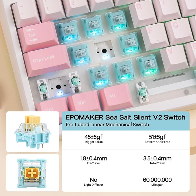 EPOMAKER TH108 Full Size Mechanical Keyboard, Wireless Gaming Keyboard - Image 6