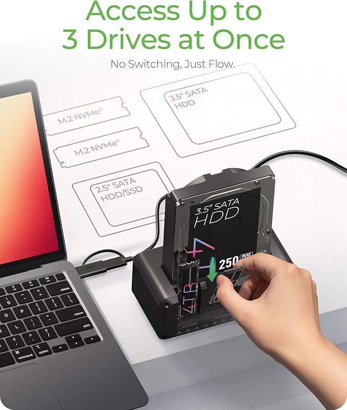 M.2 NVMe & SATA SSD/HDD Hard Drive Docking Station, ICY BOX USB-C 10Gbps NVMe - Image 3