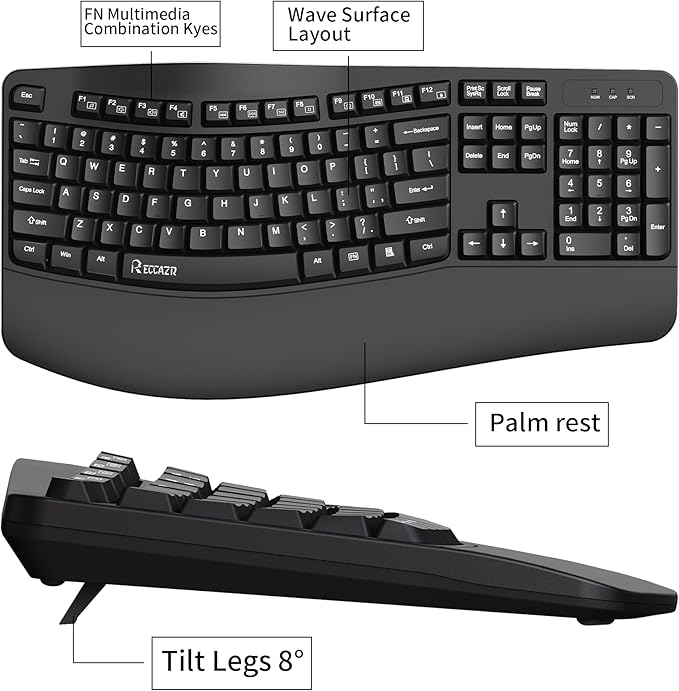 RECCAZR Ergonomic Keyboard, Wired Computer USB Keyboard - Image 7