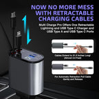 Multi Charge Pro iPhone Car Charger Fast Charging Retractable Car Charger USB C - Image 3