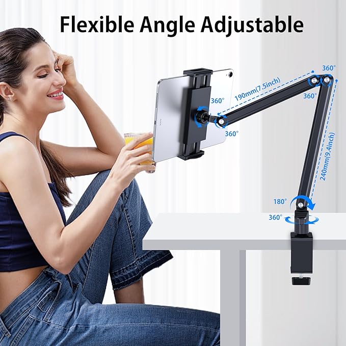 Tablet Stand Holder, Aluminum iPad Desk Mount Bracket, Tablet Arm Mount Holder - Image 2