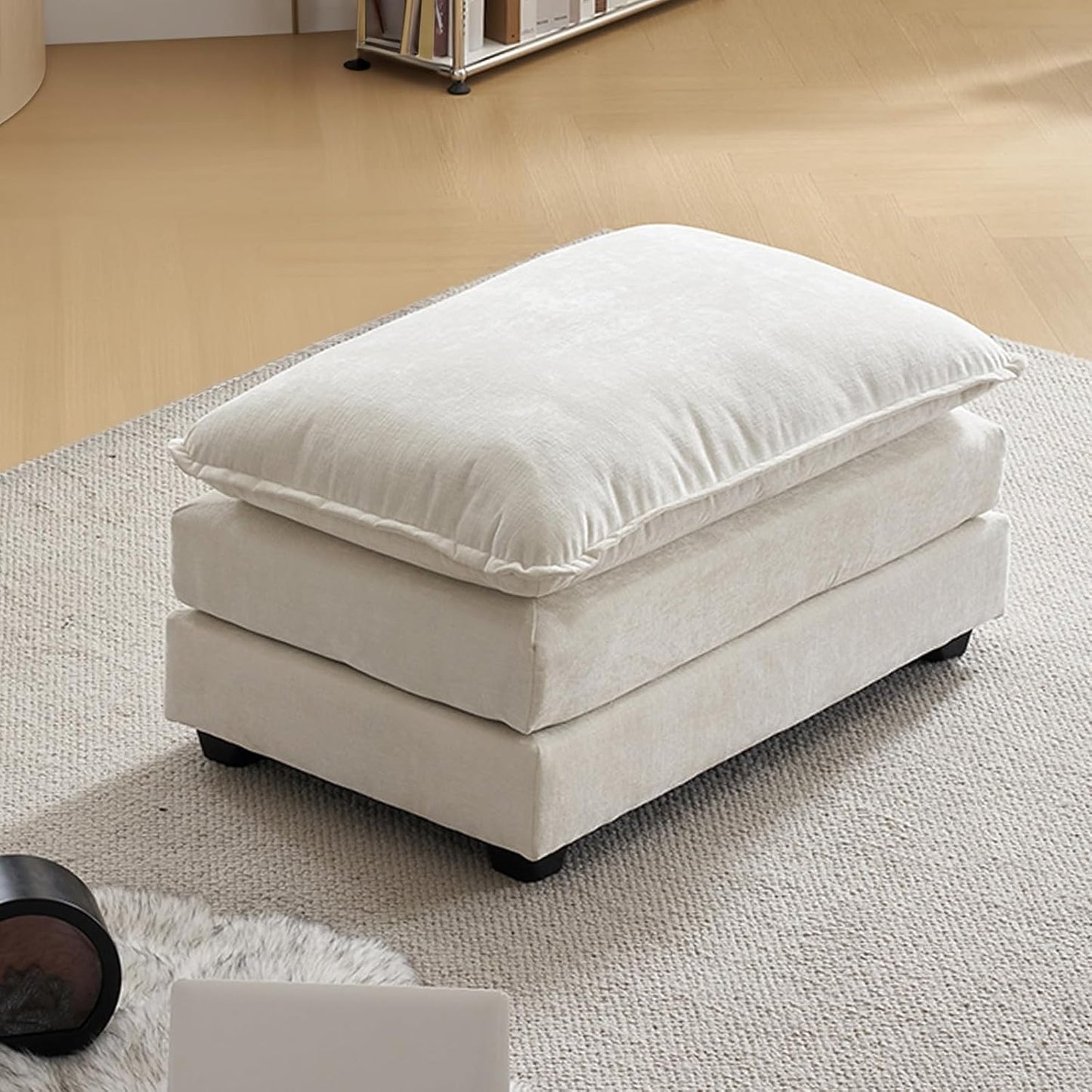 Karl home Modular Ottoman for Sectional Sofa, Chenille Comfy Upholstered Furniture for Living Room, Apartment, Studio, Office, (Ottoman, Beige)