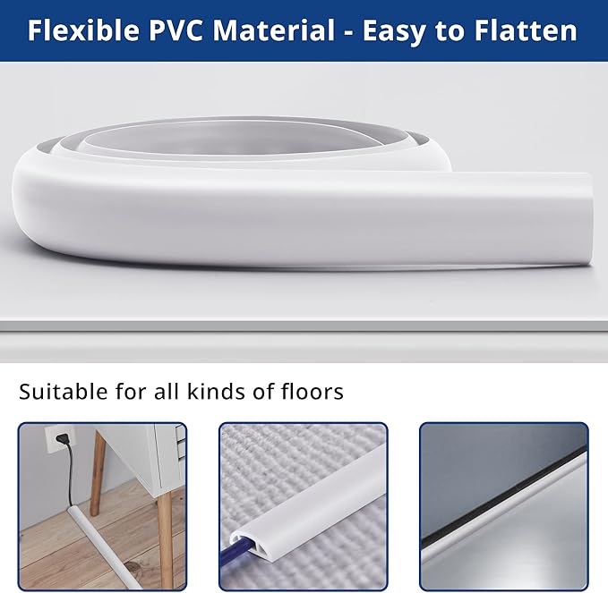 Floor Cord Cover 4ft, Cord Hider Floor White, Floor Cable Management Prevent - Image 3