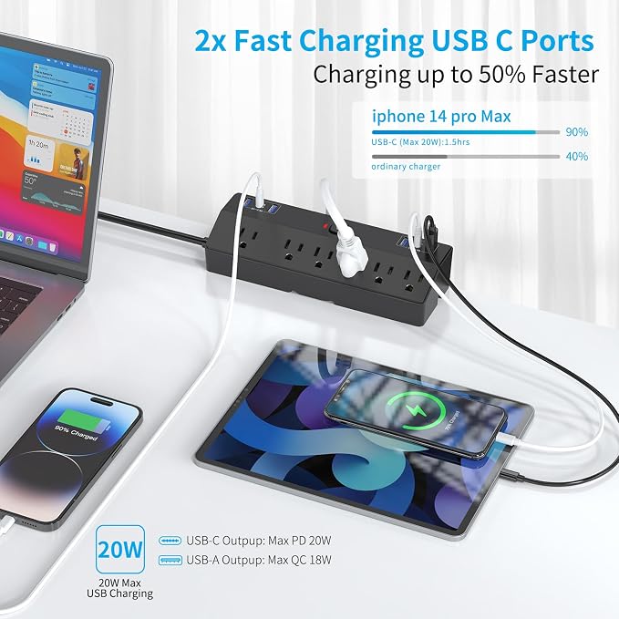 Desk Clamp Power Strip with 40W Fast Charging Station, JXGUCAT Removable Desk - Image 4