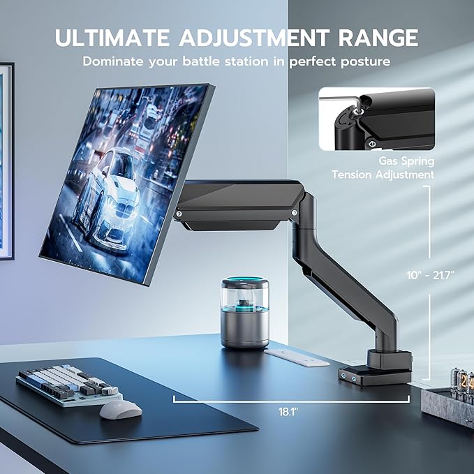ARES WING Single Monitor Arm, Heavy Duty Adjustable Monitor Arm - Image 7