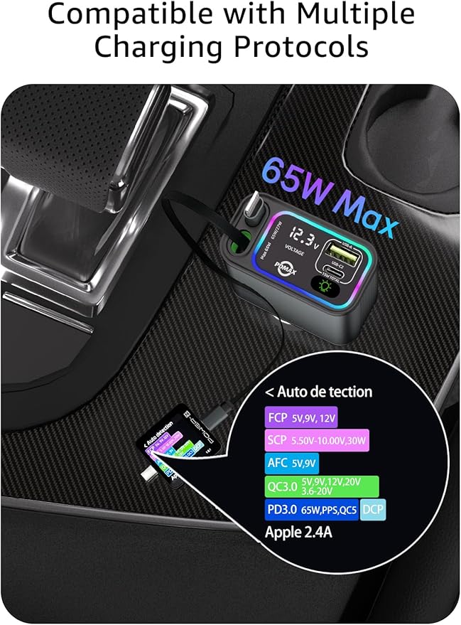 Retractable Car Charger USB C, 107W Type C Car Charger Fast Charging - Image 7