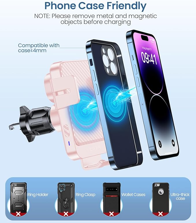 MOKPR Wireless Car Charger, 15W Fast Charging Auto-Clamping Car Mount - Image 7