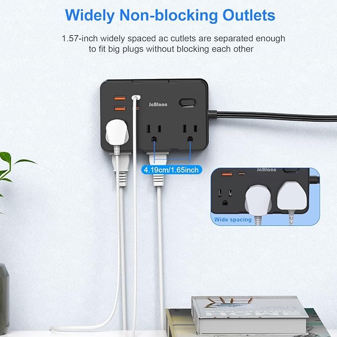 Flat Plug Power Strip Surge Protector, 5ft Ultra Thin Extension Cord - Image 6