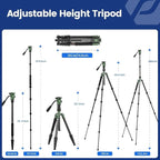 Fotopro 59" Carbon Fiber Travel Tripod, Compact Video Tripods - Image 4