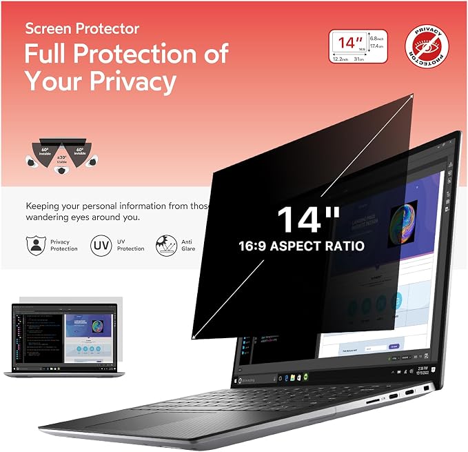 BERSEM 14 inch Removable Laptop Privacy Screen Filter by BERSEM