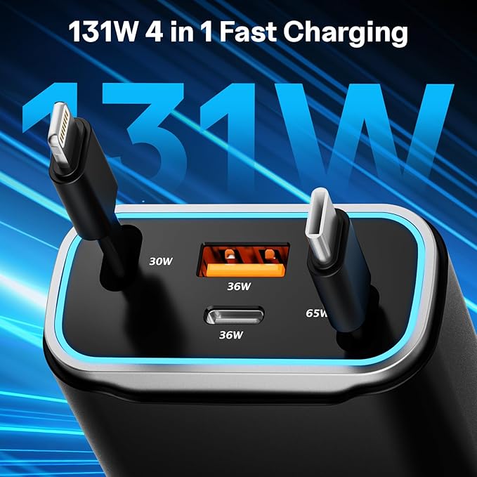 iPhone Car Charger, 4 in 1 Retractable Fast Car Phone Charger Adapter 131W - Image 2
