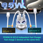 USB C Fast Car Charger, 65W 4-Port Dual USB-C & USB-A Multiport Car Phone - Image 3