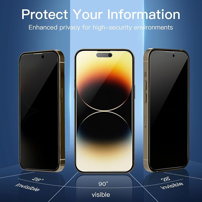 NEW'C 3 Pack Privacy for iPhone 14 Pro Max Screen Protector, Enhanced 28-Degree - Image 5
