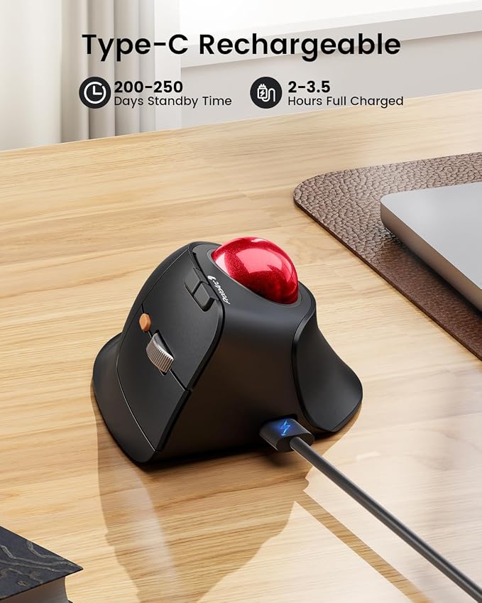 ProtoArc Vertical Wireless Trackball Mouse, EM05 NL Bluetooth Ergonomic - Image 7