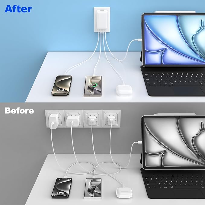 Flat USB Wall Charger, Excgood 40W 4Port USB and USB C Fast Charging Block - Image 5