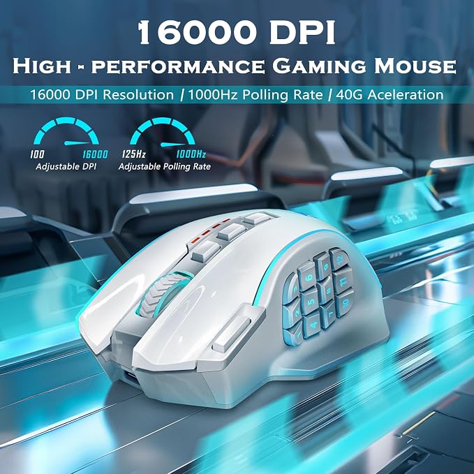 Redragon Wireless Gaming Mouse, MMO Gaming Mouse UP 16, 000 DPI, 16 Macro - Image 2