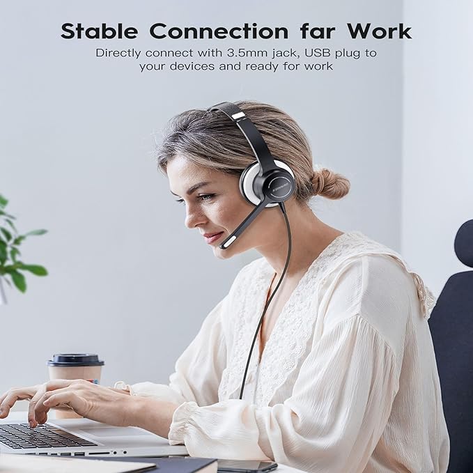 USB Headset with Microphone, 3.5mm Wired Computer Headsets with Noise - Image 5