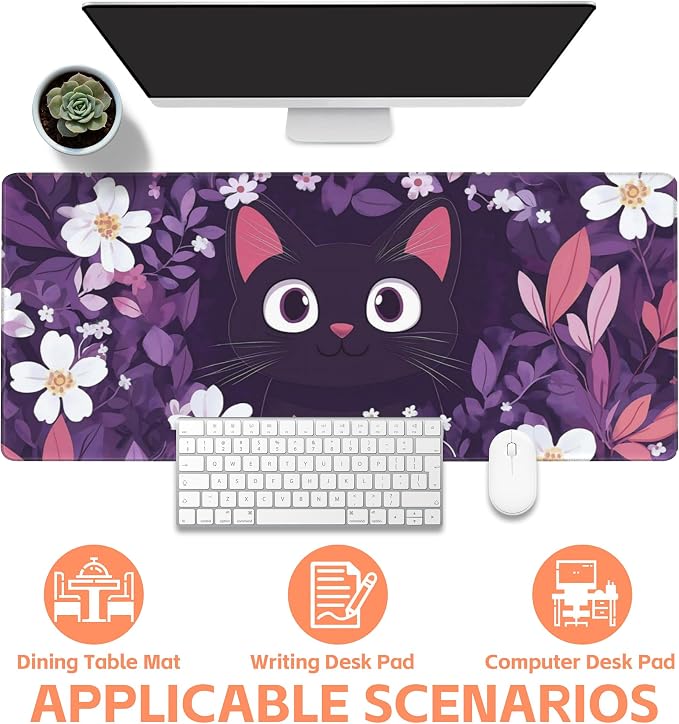 Mouse Pad Large Cat Hiding in The Floral Non-Slip Game Desk Mat - Image 4