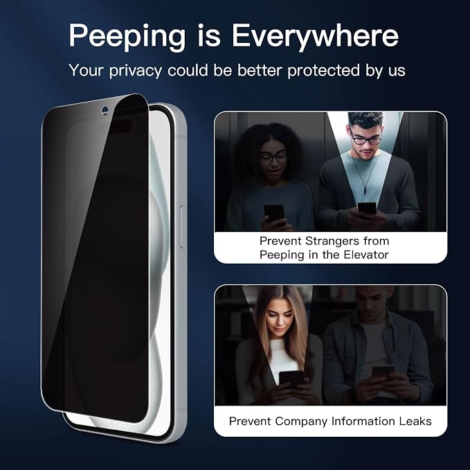NEW'C 3 Pack Privacy for iPhone 16, iPhone 15 Screen Protector, Anti-Spy - Image 4