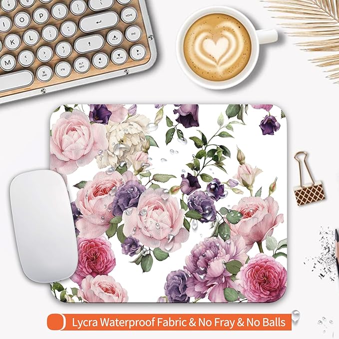 Square Mouse Pad Floral Roses, Personalized Premium-Textured Custom Mouse Mat - Image 3