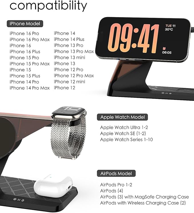 3 in 1 Charging Station for Apple Devices, Mag-Safe Charger Stand, Wireless - Image 6