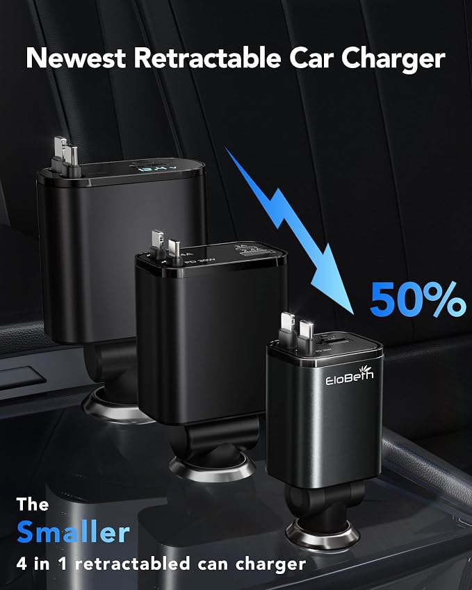 Upgraded Retractable Car Charger Adapter, 4 in 1 Fast Charging Car Phone Charger - Image 5