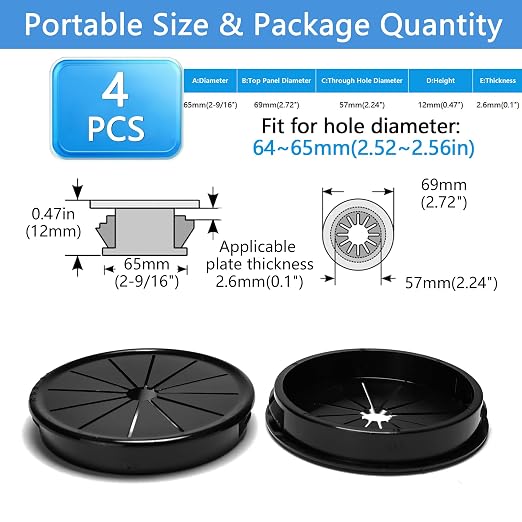 4 Pcs Cable Grommet, Snap Bushing 2-9/16" Mounting Diameter, Flexible - Image 9