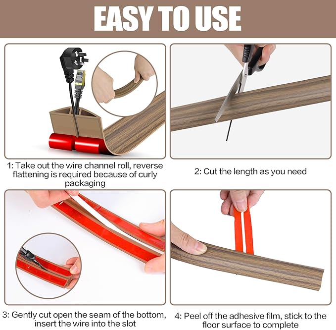 Floor Cord Cover Cavity 0.8"x0.37" Self Adhesive Cord Hider, 10FT Low Profile - Image 8