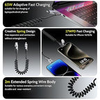 65W 4-in-1 Retractable Fast Charging Cable, 2M/6.5ft Spring Coiled USB-C to - Image 6