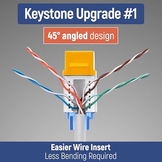 Everest 45° Angled RJ45 Cat5e Keystone Jacks 10-Pack in Yellow - Image 3