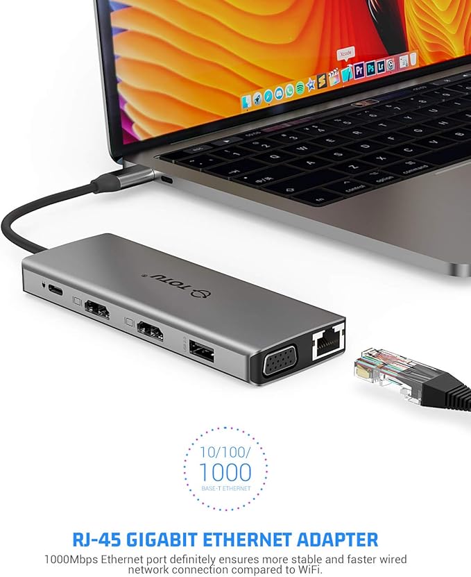 TOTU 13-in-1 USB-C Hub with Ethernet, 4K HDMI, SD/TF Cards Reader, Mic/Audio - Image 7