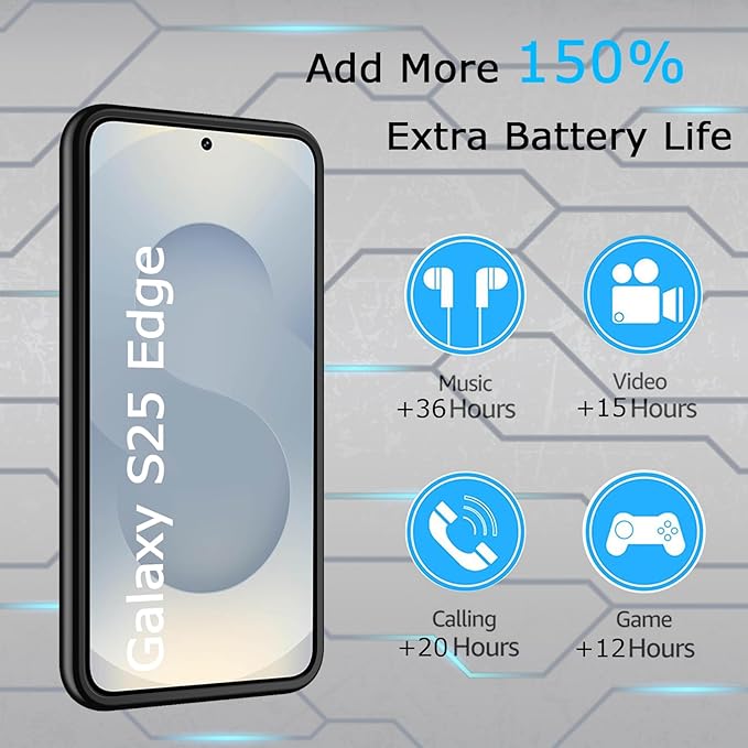 Battery Case for Galaxy S25 Edge, Upgraded 10000mAh Rechargeable Portable - Image 2