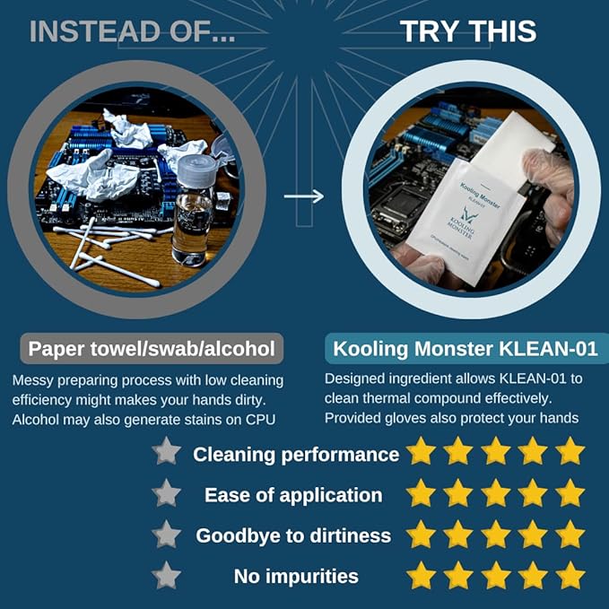KLEAN-01, Thermal Paste Remover, No Impurities Thermal Compound Cleaning Wipes - Image 3