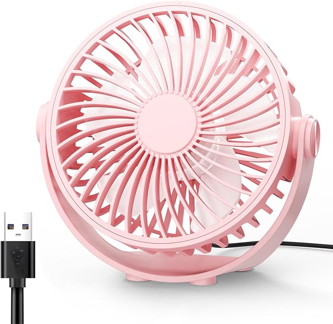 USB Desk Fan, 5 Inch Mini Portable, 3 Speeds Strong Airflow Personal Desktop by Edvision