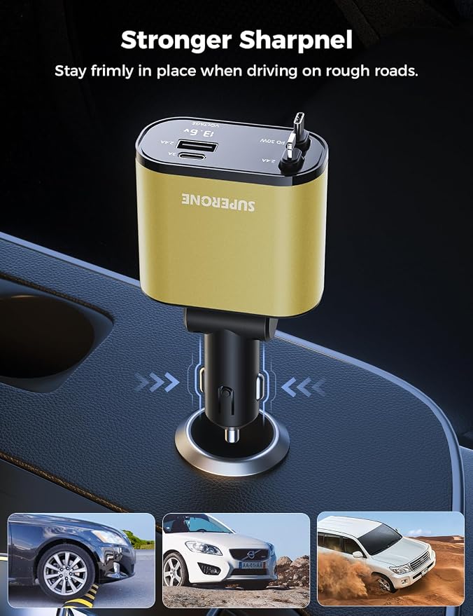 【Upgraded】 SUPERONE Retractable Car Charger 4 in 1, Fast Car Phone Charger - Image 2