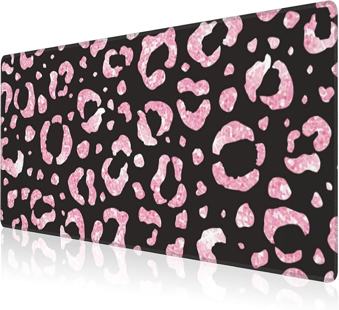 Mouse Pad, Large Rose Pink Leopard Printings Desk Mat, Extended Non-Slip Gaming by NIYLYNSYN