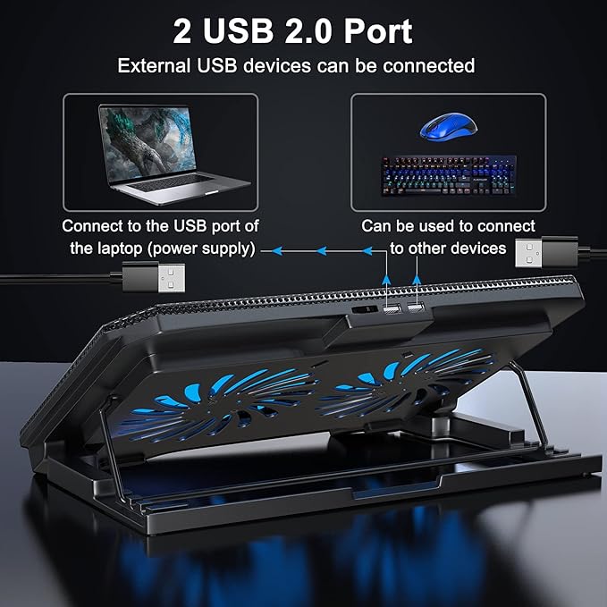 LIENS Laptop Cooling Pad with Adjustable Height Two 5.1 Inches Fan 2 USB Ports - Image 4