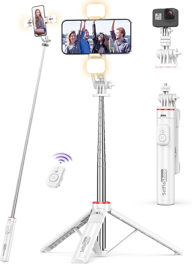 Selfie Stick Tripod with 2 Light, 3 Light Modes & 6 Brightness Levels by SelfieShow